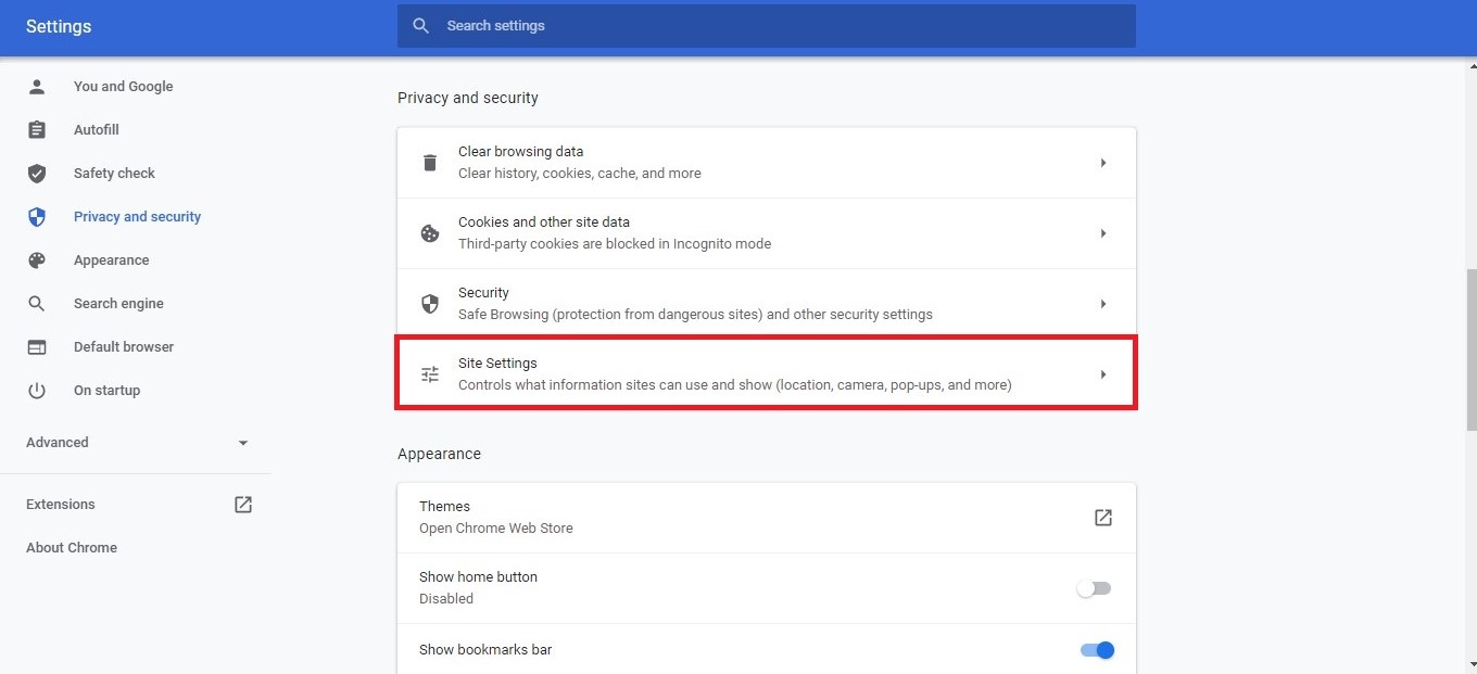 Click on Site Settings