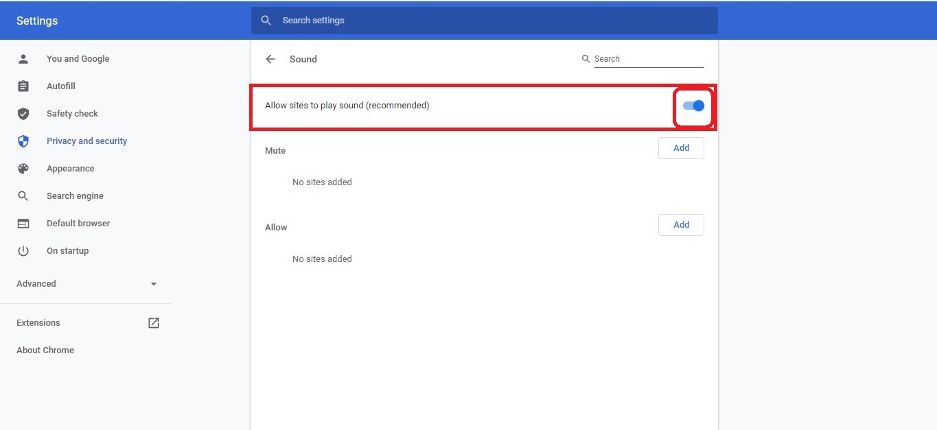 Toggle on Mute option