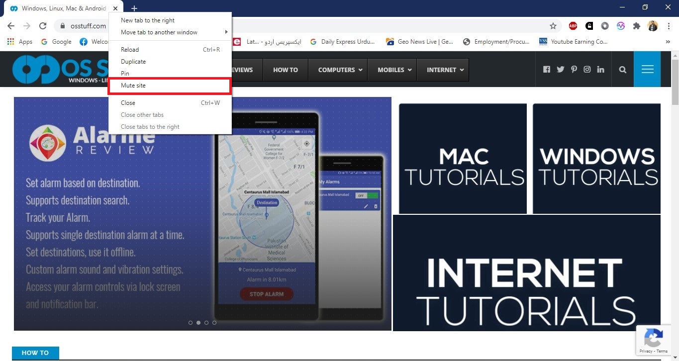 Mute or Unmute website by right click on Tab