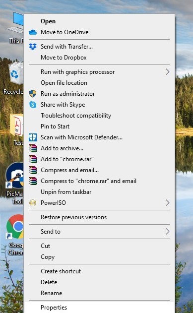 Open Chrome Properties