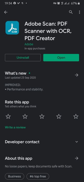 Adobe Scan Play Store Listing