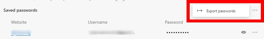Export passwords from Microsoft edge