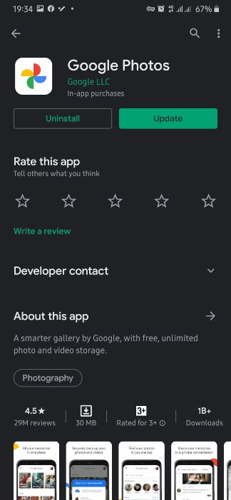 Google Photos Play Store Listing