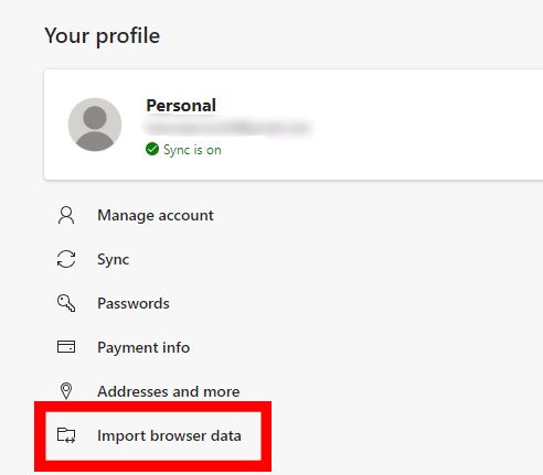Navigate to Import browser data