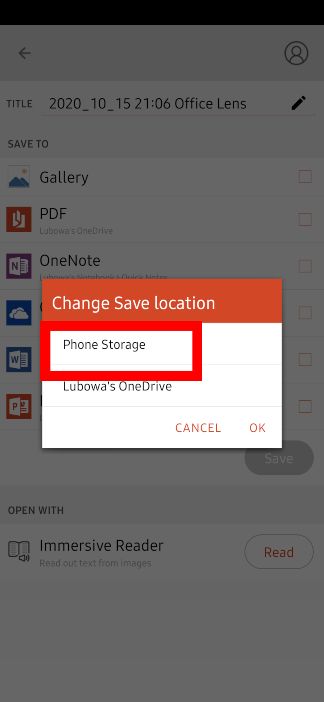Select Phone storage as storage type