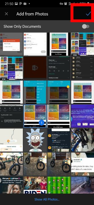 Select screenshot to convert to PDF