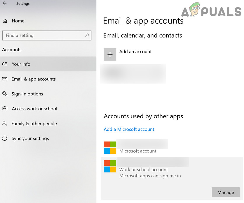 remove email and app accounts windows 10