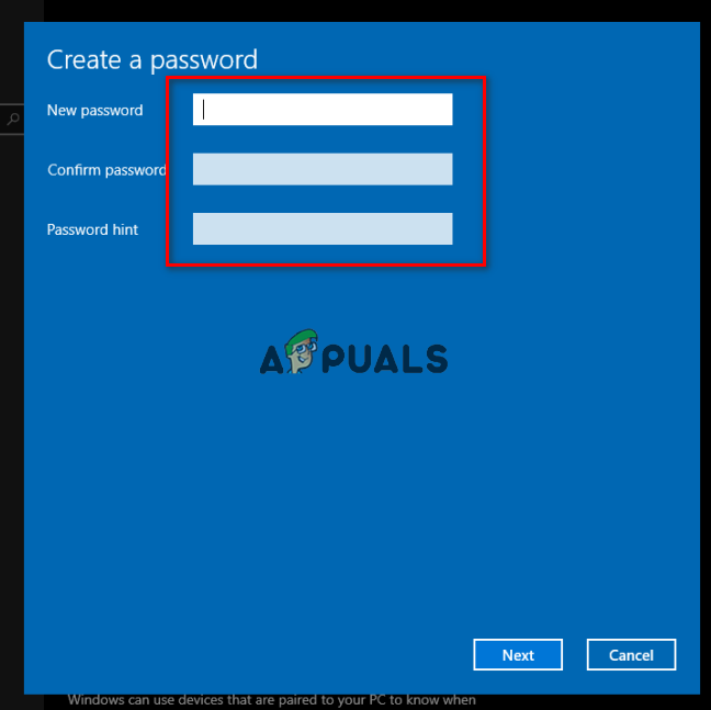 Creating a new password