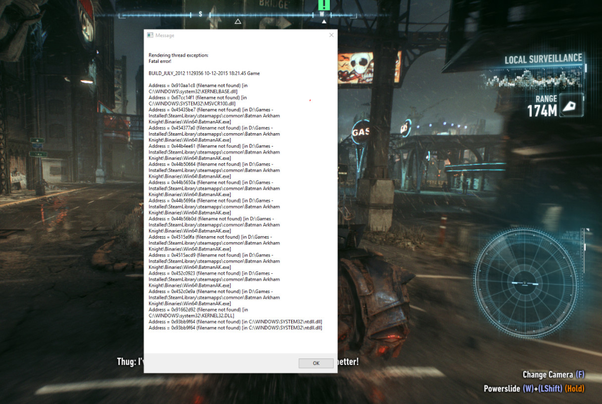 On Batman: Arkham City, I keep getting crash error messages on the