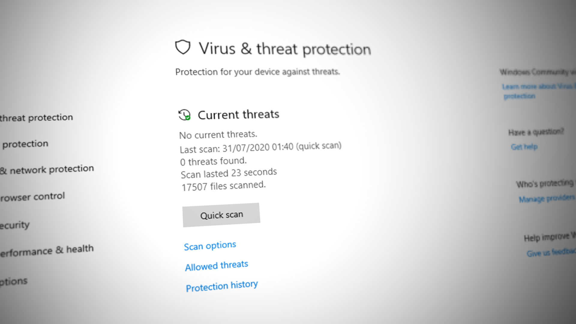 How to Hide the Virus and Threat Protection Area in Windows 10?
