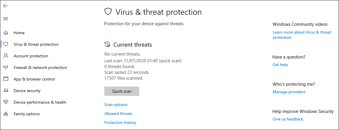 windows 10 virus and threat protection