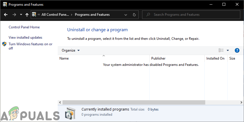 your system administrator disabled windows features