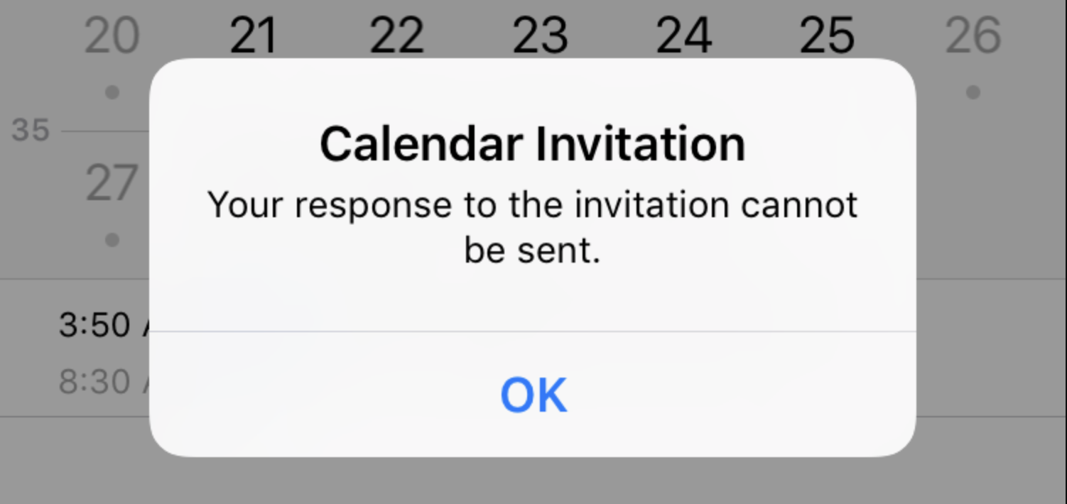 Fix Error "Your Response to the invitation cannot be sent" on iPhone