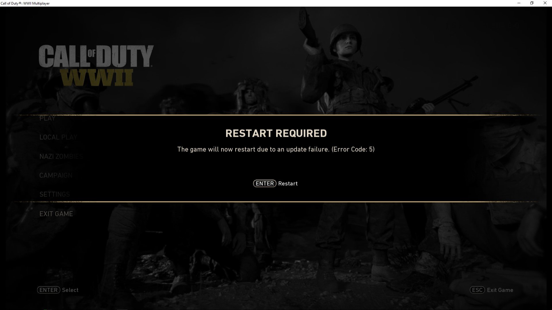 Como Jugar Call Of Duty Ww2 Multiplayer Fix: Error Code 5 'Restart Required' in Call of Duty World War 2 -  Appuals.com