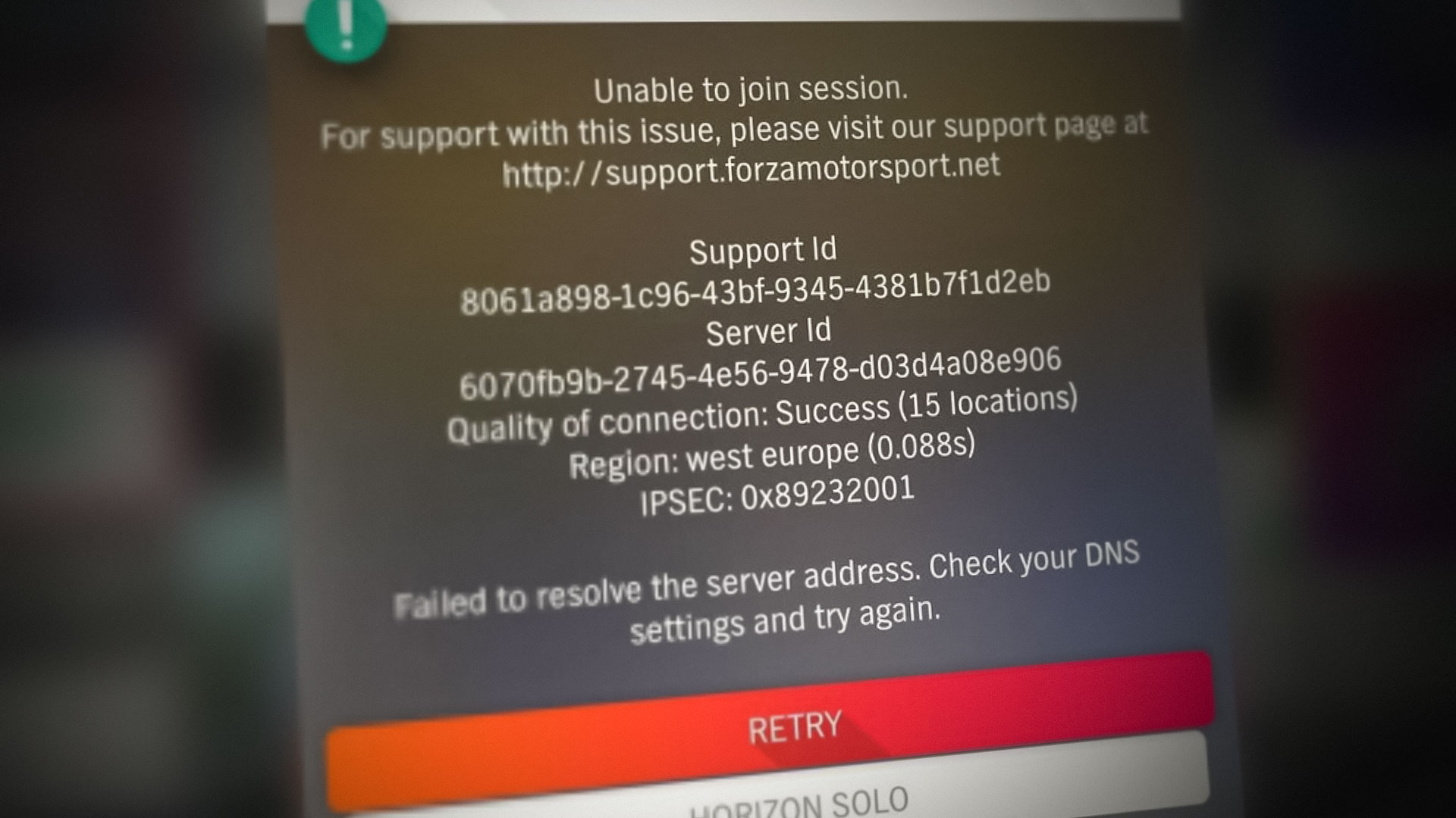0X89232001 in Forza Horizon 4