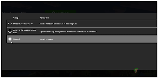 Unenroll from the Minecraft Beta program