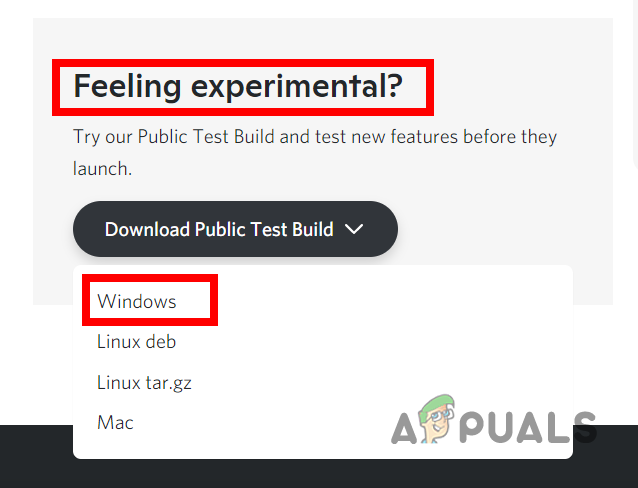 Feeling Experimental Button on Discord's Download Page