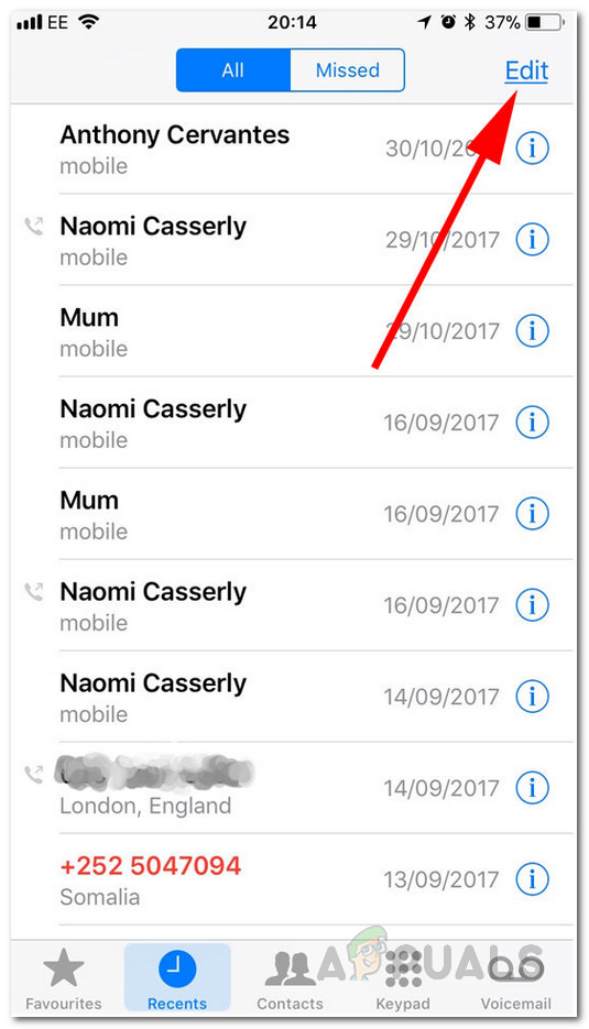 Editing the Recent Calls Log