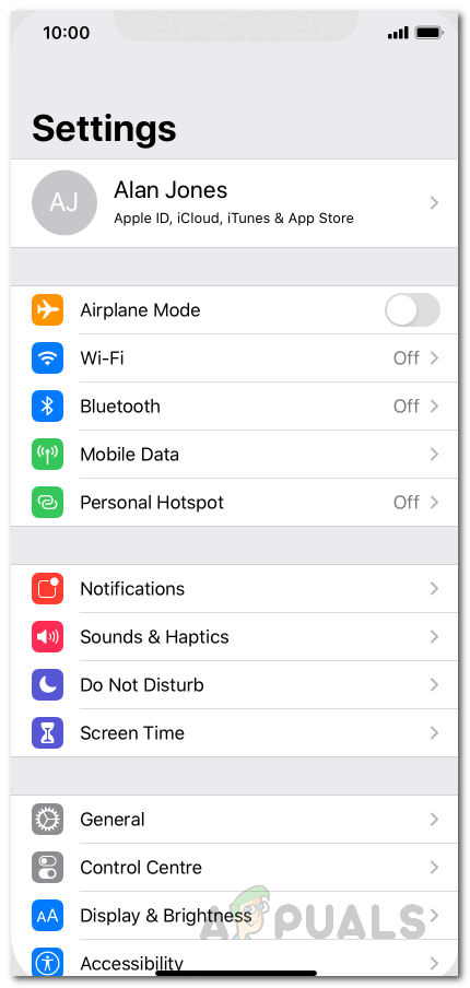 Settings Menu app of iPhone