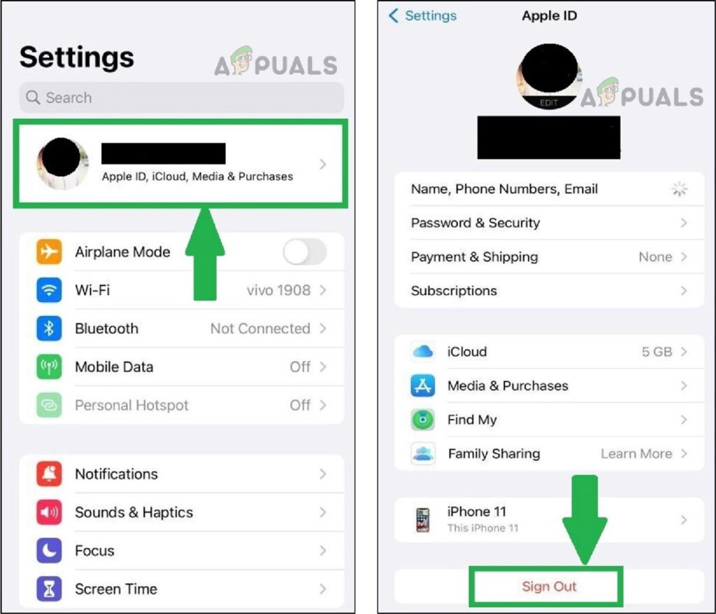 Go to settings and tap your ID. Tap sign out