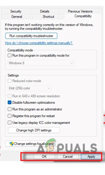 Disable full-screen Optimizations