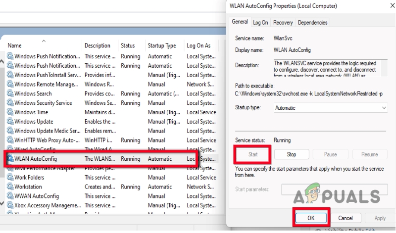 Resetting of WLAN Autoconfig Service