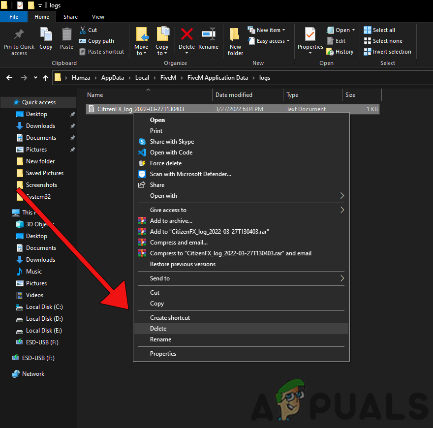 click on delete option