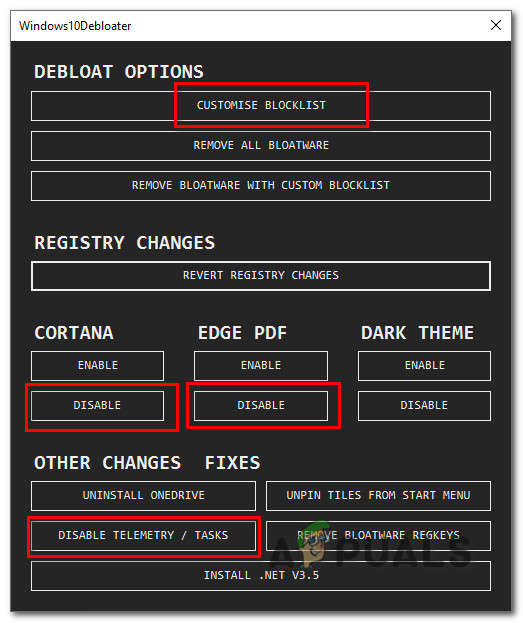 Debloater interface with visual instructions