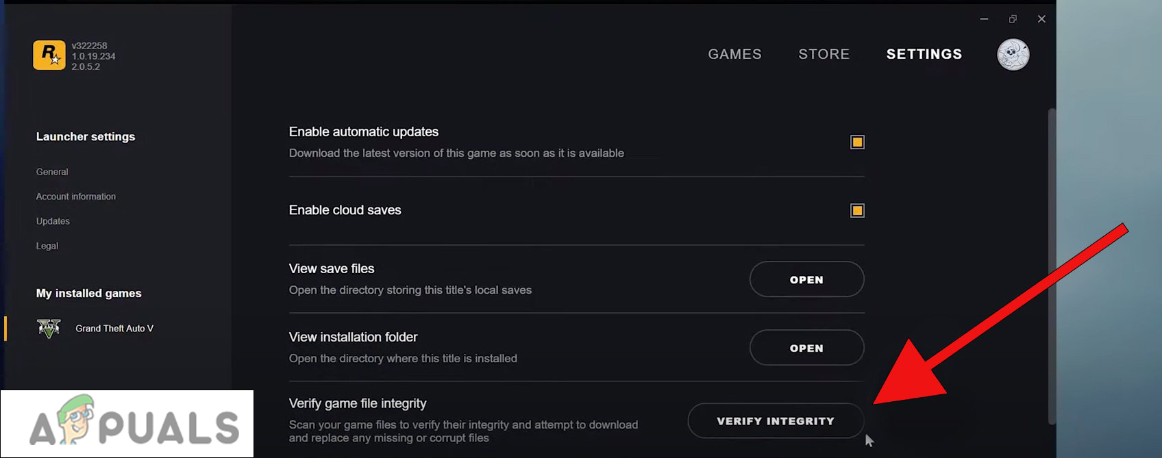 select the verify integrity