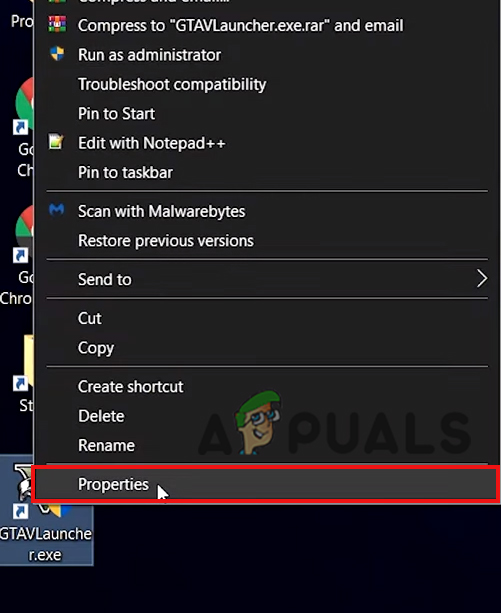 select properties option of GTA launcher