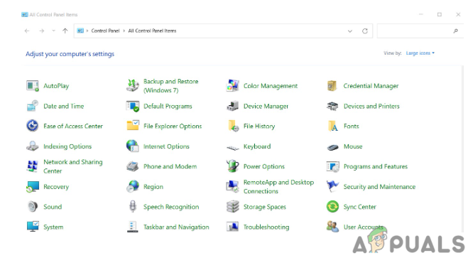 all control panel items