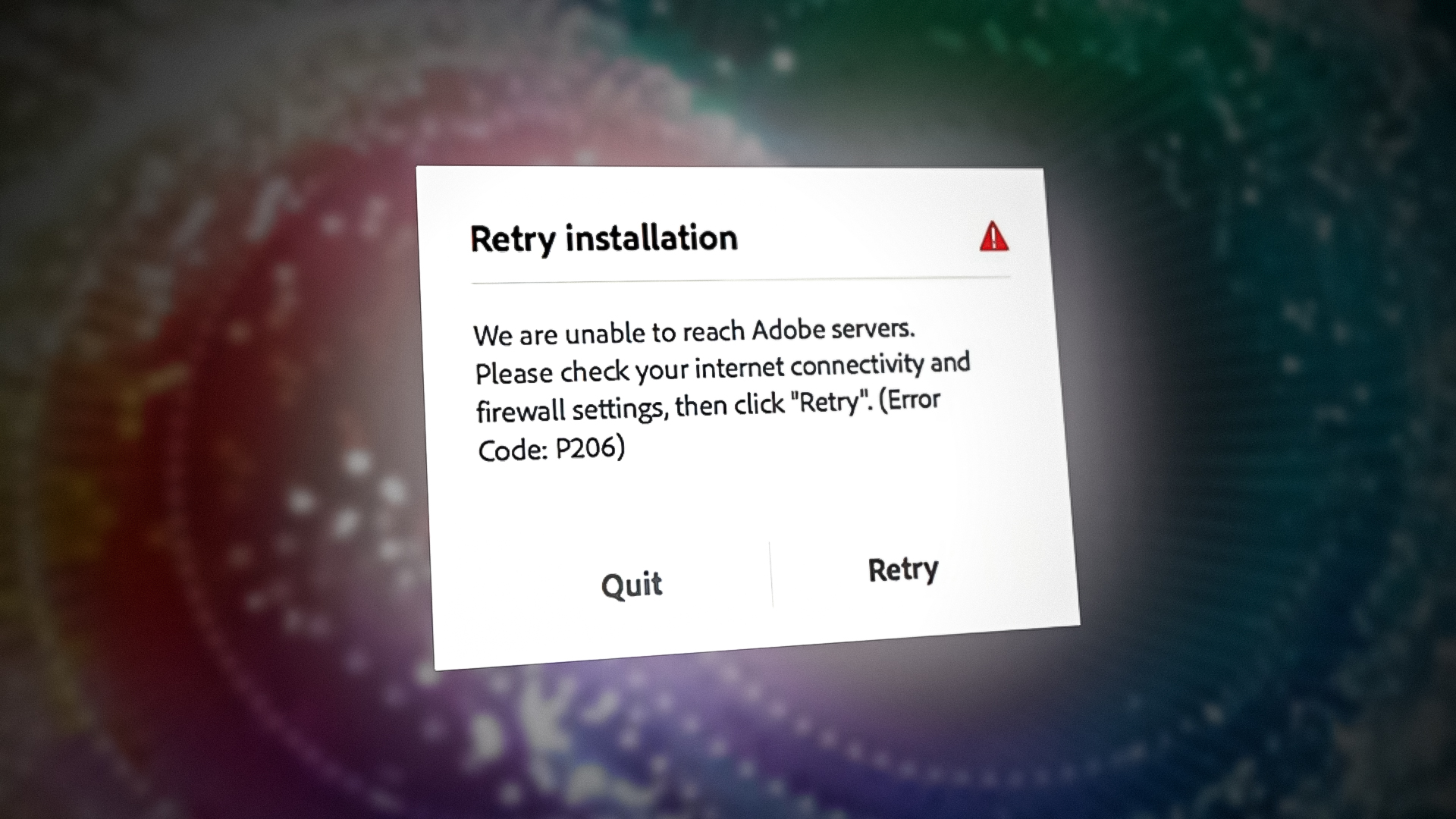 Installation Error Code P206 on Creative Cloud Installer