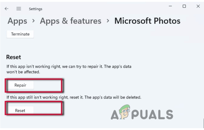 Repair and Reset the Photo app