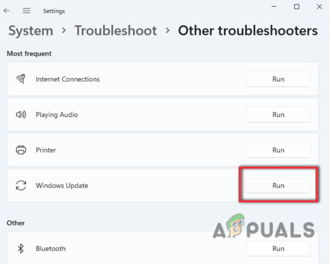 Run the Window Update Troubleshooter