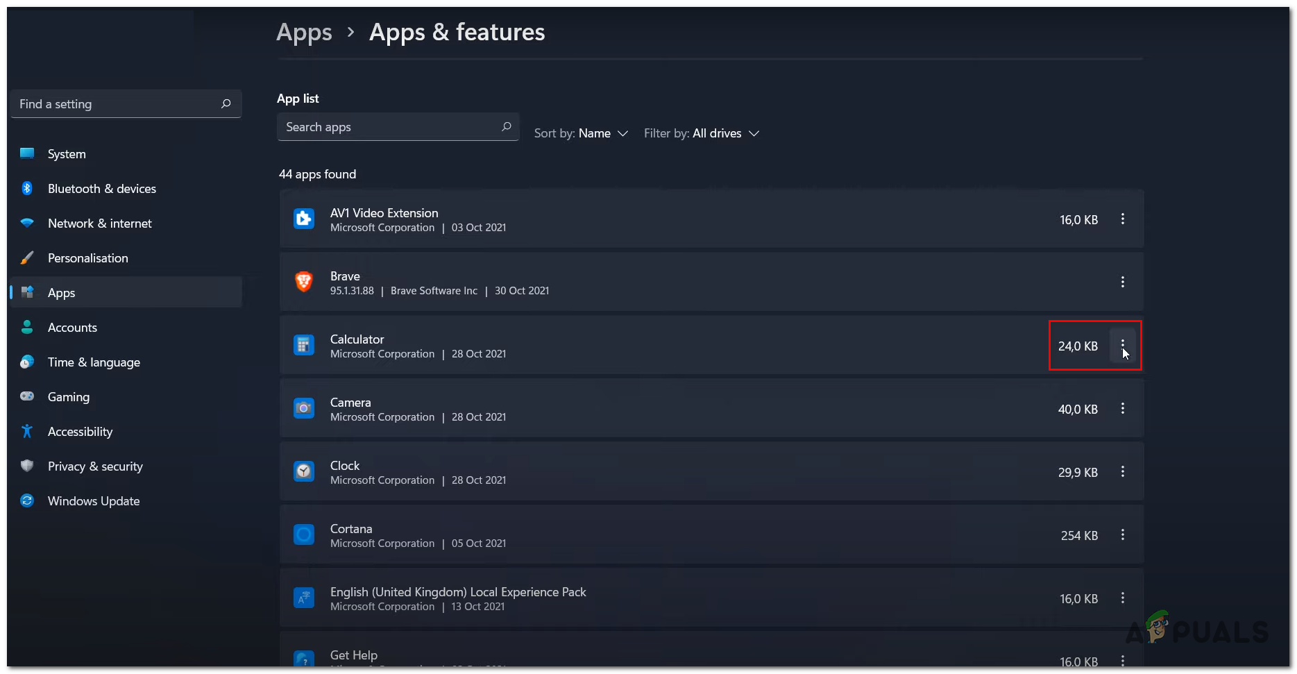 Opening advanced options