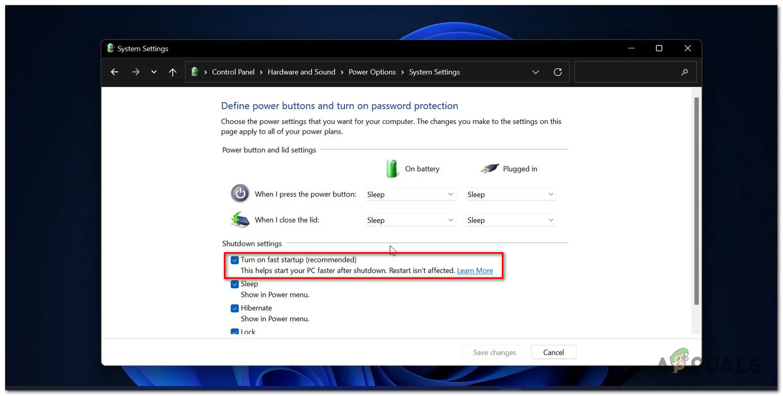 Turning off fast startup to consume less battery