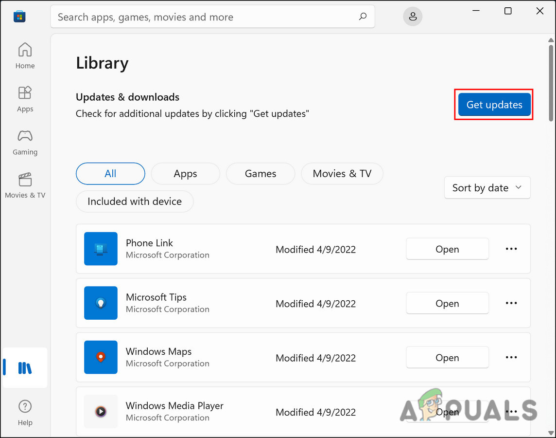 Click on the Get updates button