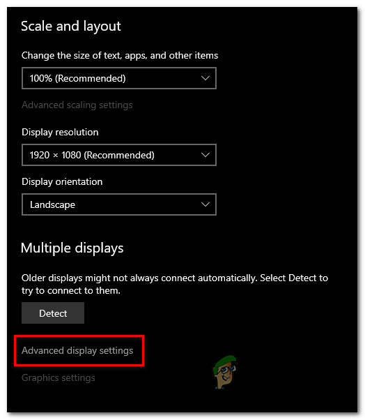 Scroll Down till you see the advanced display settings