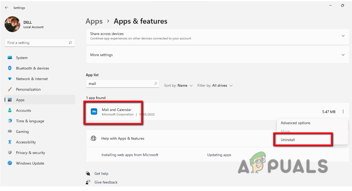 Reinstall the Mail and Calendar 