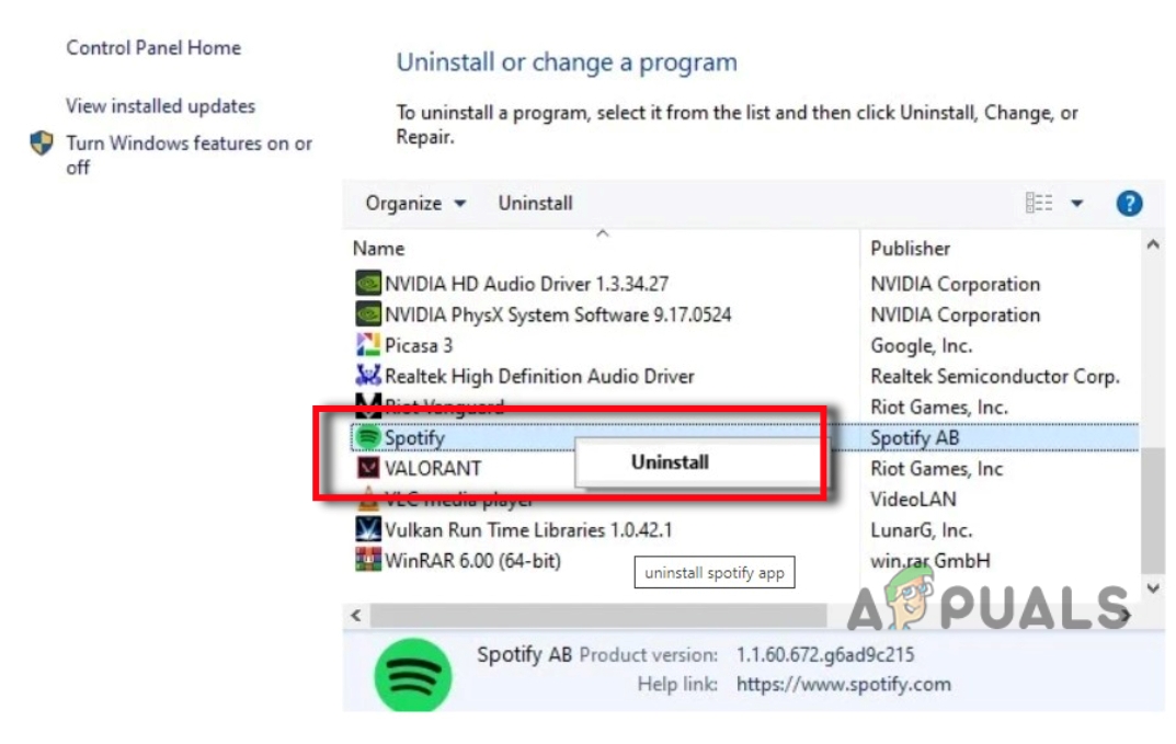 Uninstall the Spotify App