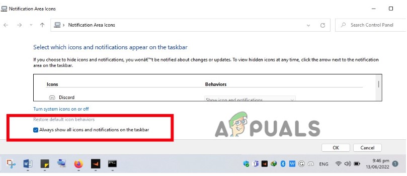 Allow The Icons to Show on Taskbar