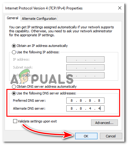 Change TO Google DNS
