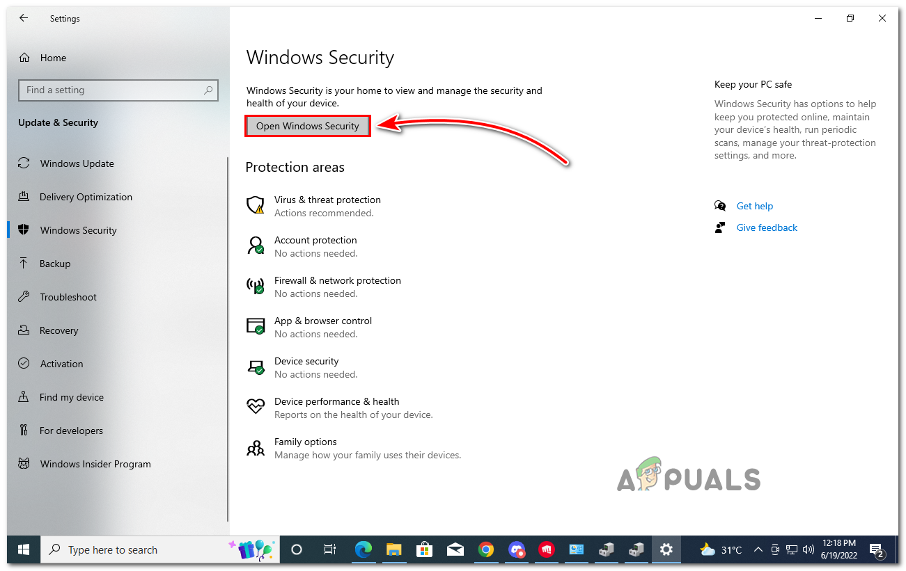 Open Windows Security