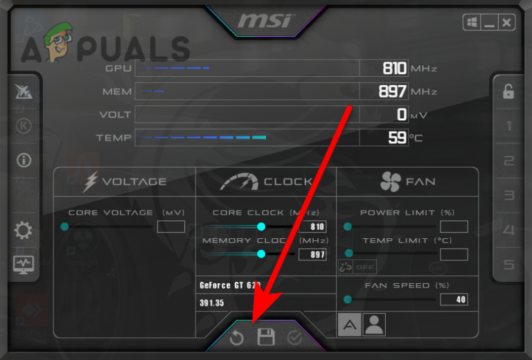 Click Reset Icon to Revert Overclock Settings