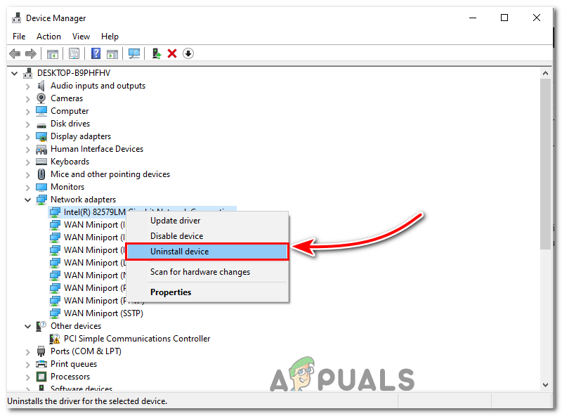 Uninstalling Network Adapter