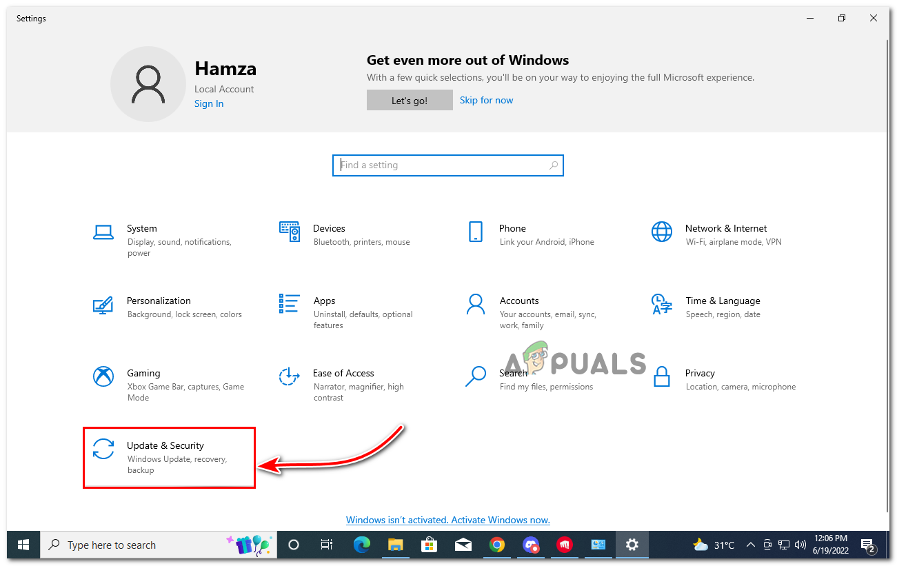 Click on Update and security