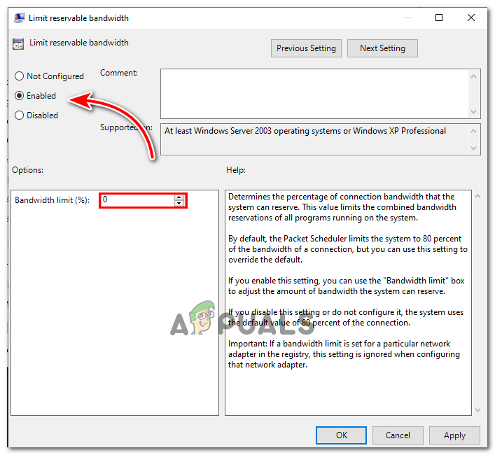 Enable Limit Reservable Bandwidth