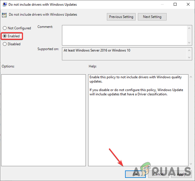 Enable this Policy to not Include Drivers with Windows Quality Updates