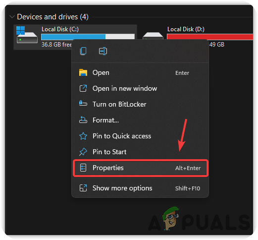Launching Disk Properties