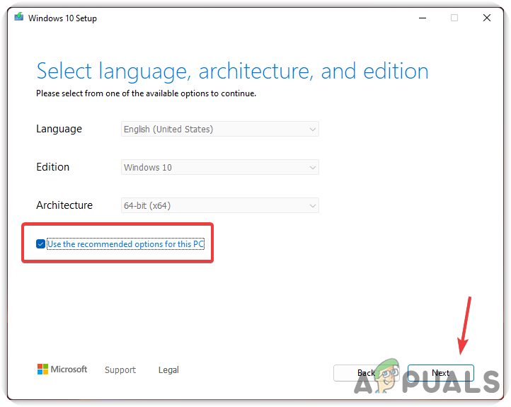 Leave the Recommended option selected